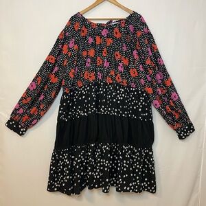 ASOS Design Women’s Black Mixed Floral Tiered Long Sleeve Dress Size 22